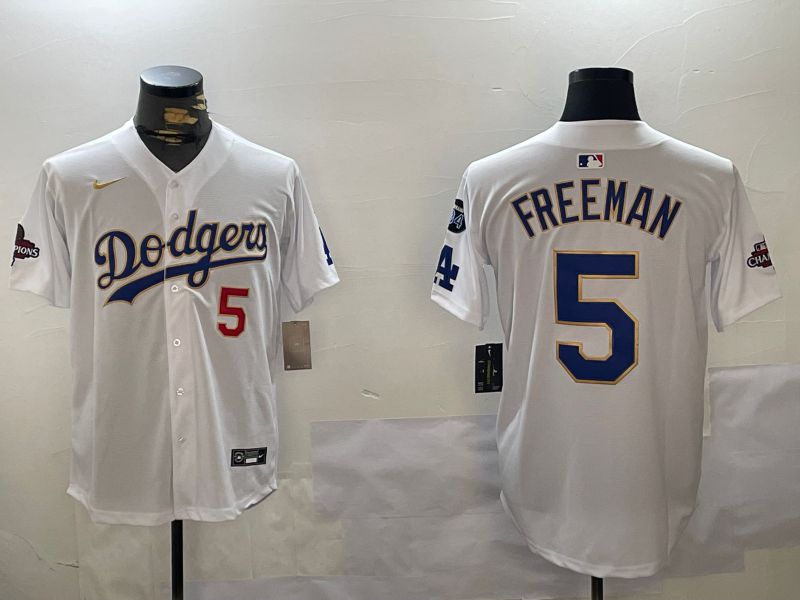 Men Los Angeles Dodgers 5 Freeman White Gold Game 2024 Nike MLB Jersey style 1203